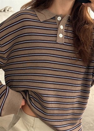 Adanne stripe polo bluse Beige/Bordeaux Boii Studios